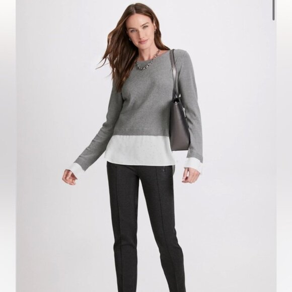 Laura Faux Layered Pullover Sweater Grey Fog - Picture 1 of 11